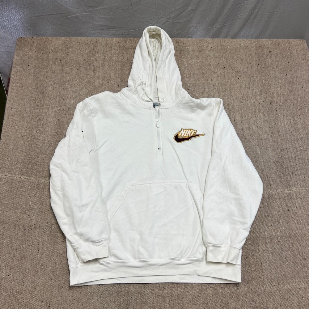 Vintage Nike Hoodie Mens Large White 2000s Y2K Check Swoosh